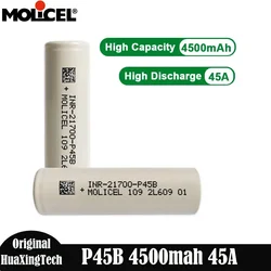 Original Molicel P45B 21700 Battery INR21700-P45B High Capacity 4500mAh Rechargerable Batteries 45A Discharge P45B Battery Cells