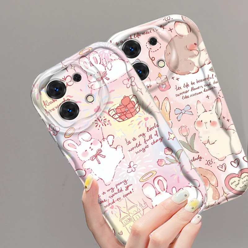 Butterfly Pink Rabbit Cute For Xiaomi Redmi Note 13 12 12S 11S 11 10 9 8 10A 9C 9T Pro Plus 5G Wave Oil Funda Phone Case