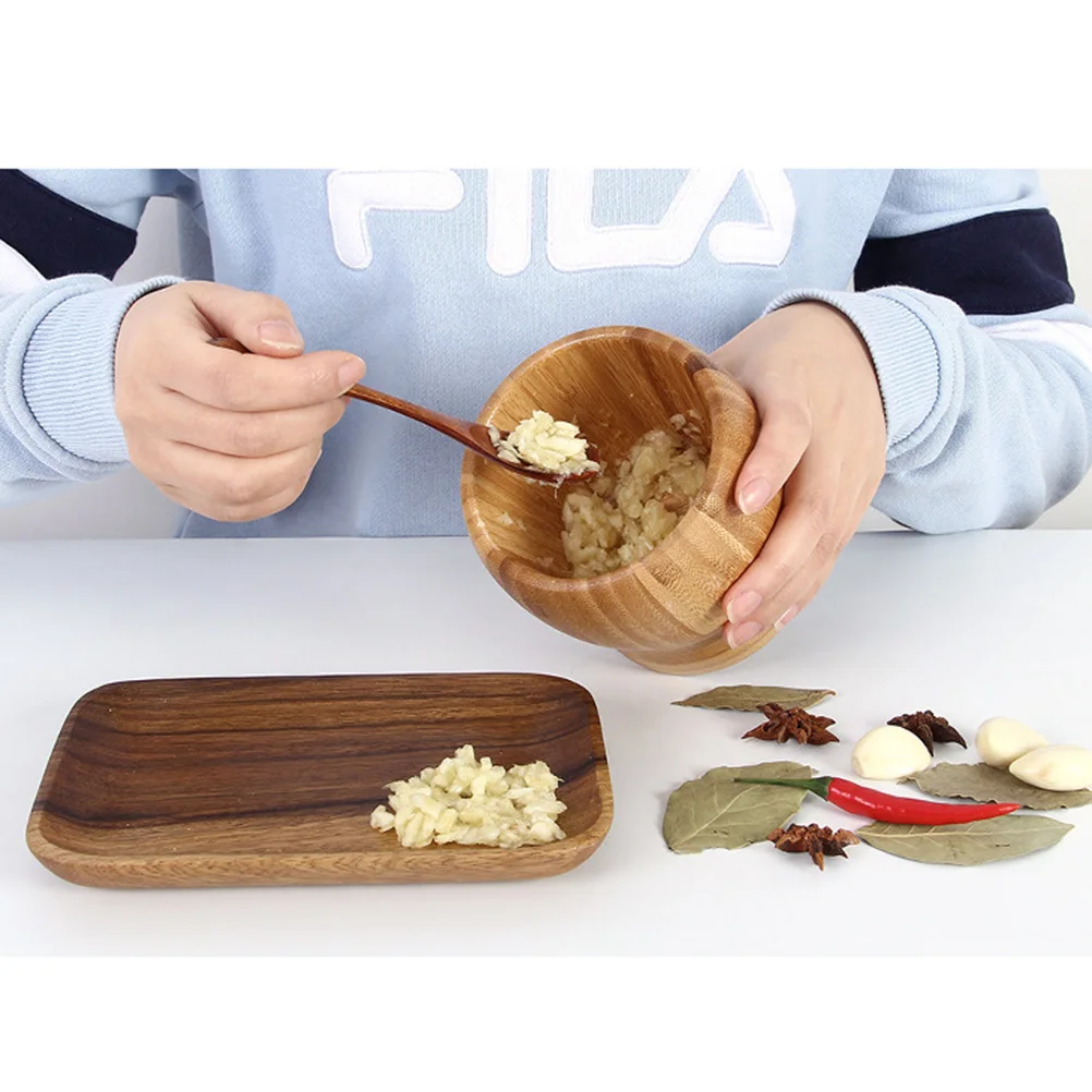 

Bamboo Mortar Pestle Set Garlic Press Pot with Lid Smooth Use Easy Clean Kitchen Accessories for Home Restaurant Spice Grinding