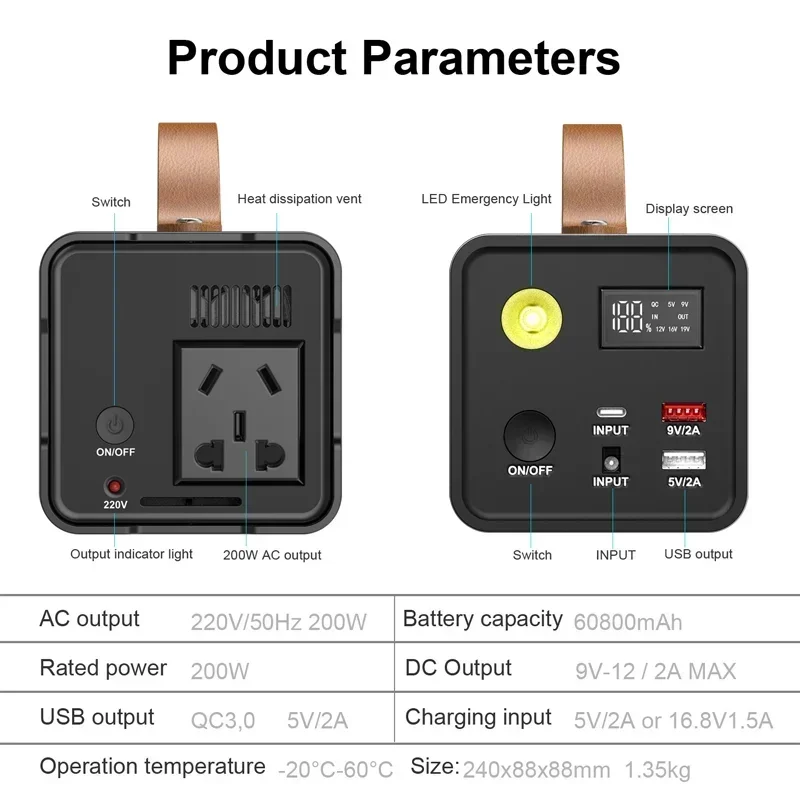 Alimentation mobile extérieure, banque d'alimentation portable de grande capacité, camping autonome, stockage d'énergie, alimentation de secours, 220V