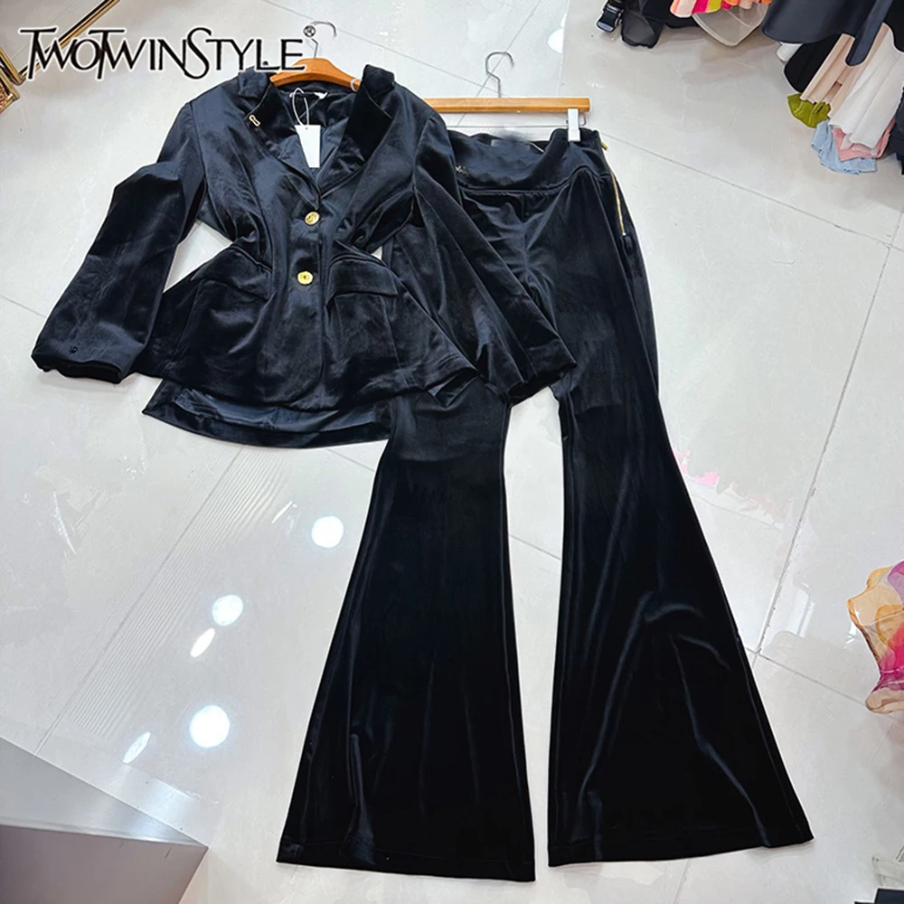 

TWOTWINSTYLE Элегантные однотонные комплекты из двух предметов для женщин с v-образным вырезом и длинными рукавами, брюки с высокой талией, темпераментный комплект, женский новый KSE540631