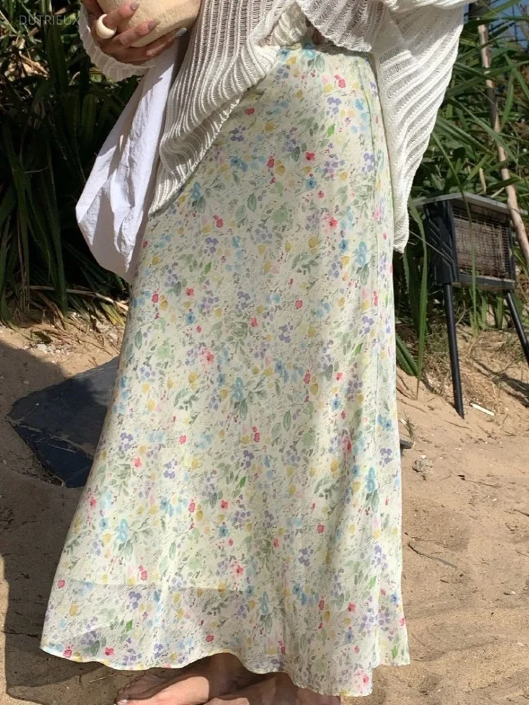 Summer Flower Print Temperament All Match A-LINE Mid-length Fashion Skirts