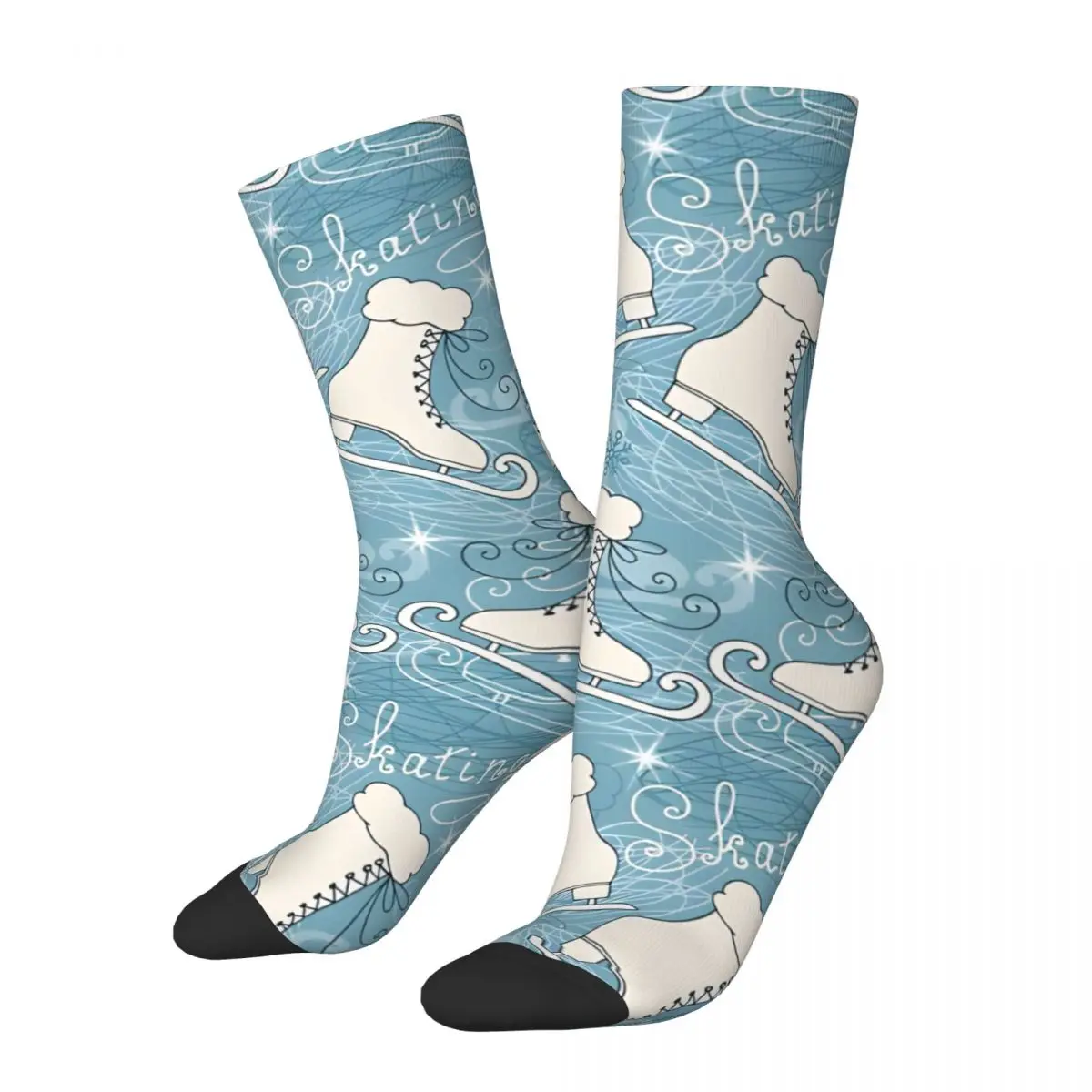 Chaussettes vintage à motif de patinage artistique pour hommes, style de rue Harajuku, nouveauté, décontracté, équipage