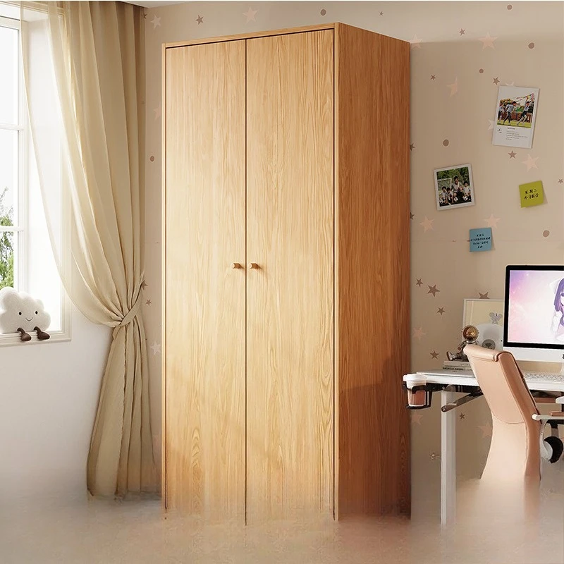 

Oak solid wood children's wardrobe bedroom household storage cabinet log color small apartment swing door handle baby wardrobe