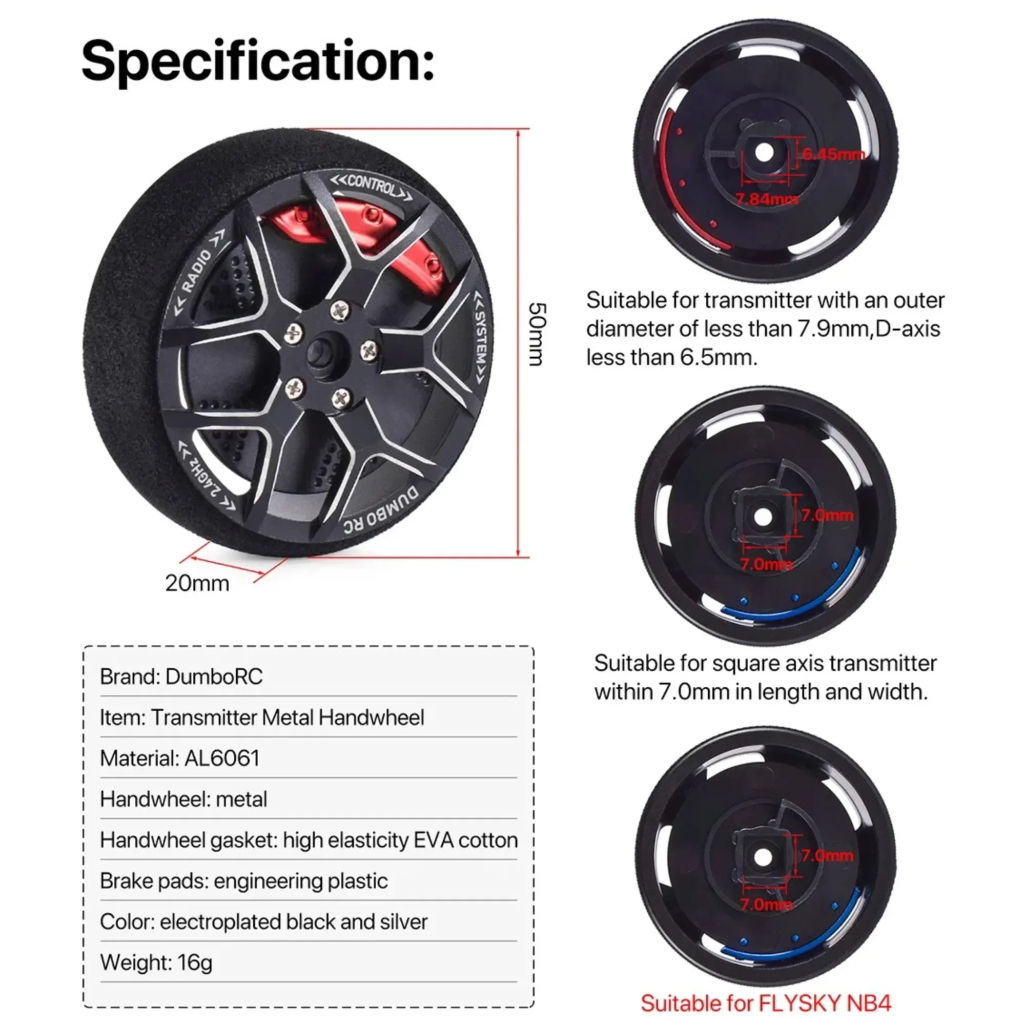 DUMBORC RC Remote Control Transmitter Metal Hand Steering Wheel for DDF-350 X6PM Flysky Nobel NB4 X10P Accessories