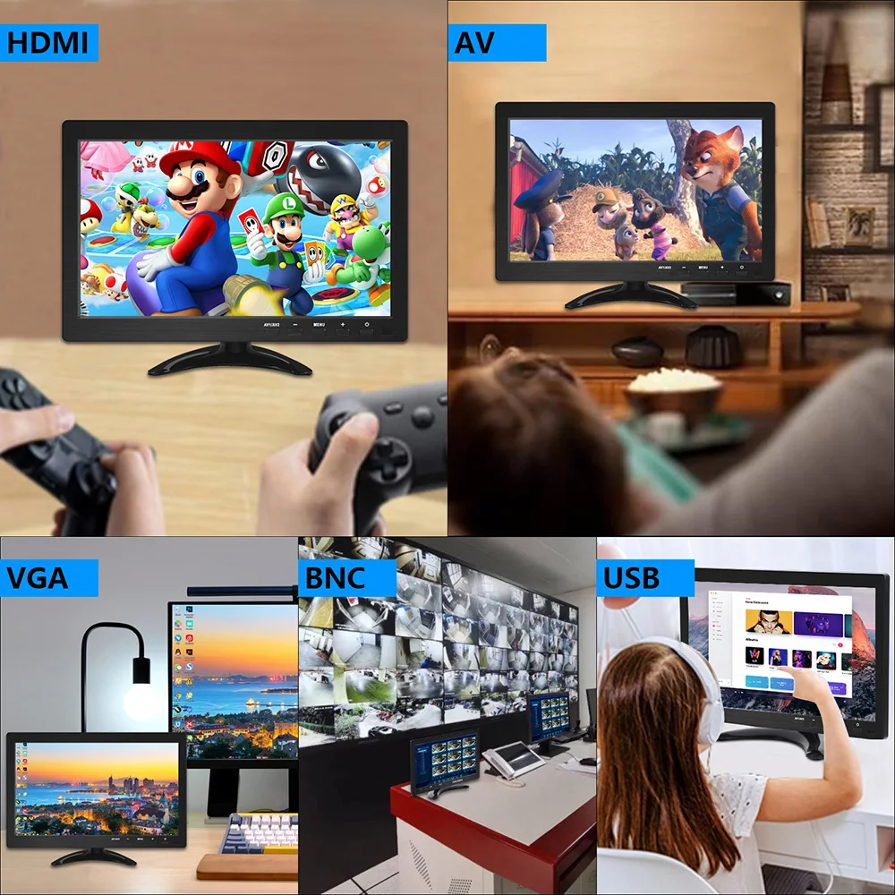 شاشة مراقبة صغيرة محمولة مع مكبرات صوت مزدوجة مدمجة HDMI VGA BNC مدخل لأجهزة الكمبيوتر المحمول CCTV Raspberry Pi Xbox PS3/4/5