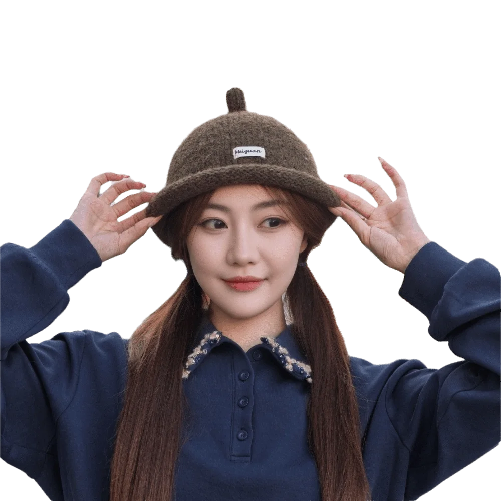 Cute Solid Color Knitted Beanies Cap Rolled Edge Multifunction Melon Skin Hat Beret Hip Hop Pacifier Cap Women