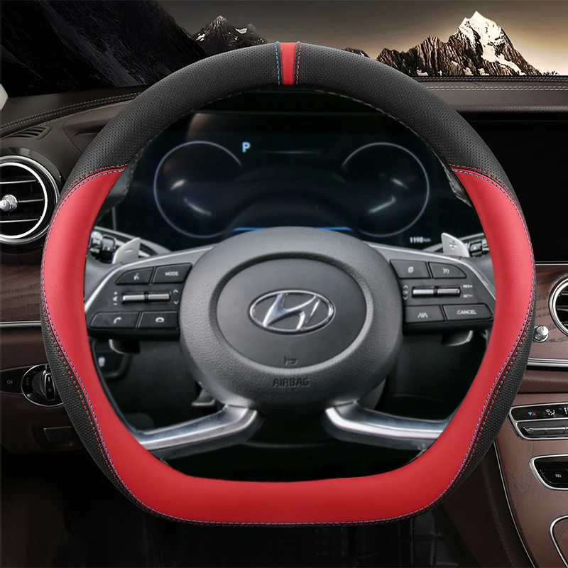 Microfiber Leather D Shape 38cm Car Steering Wheel Cover For Hyundai Creta II 2021 2022 2023 2024 Auto Accessories