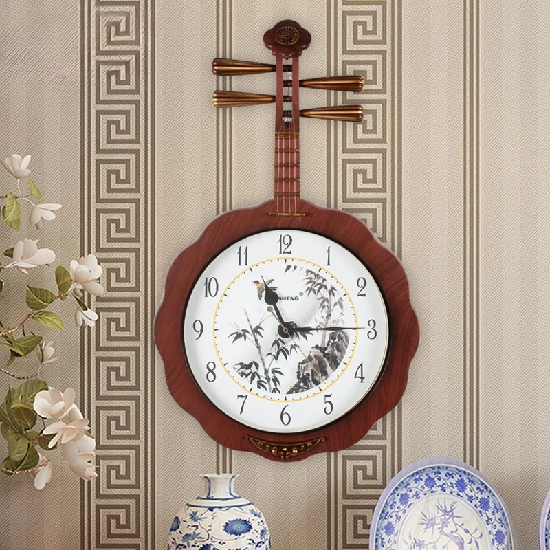 

Chinese art wall clock creative silent pipa quartz clock decorated classical clock