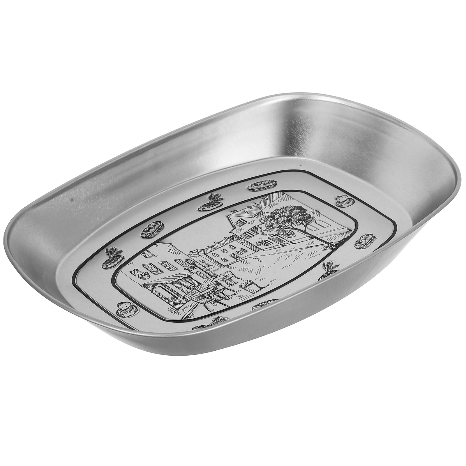 

Elegant European Vintage Stainless Steel Tray for Food Camping BBQ Picnic Reusable Metal Dinner Plate Fruit Serving Dessert