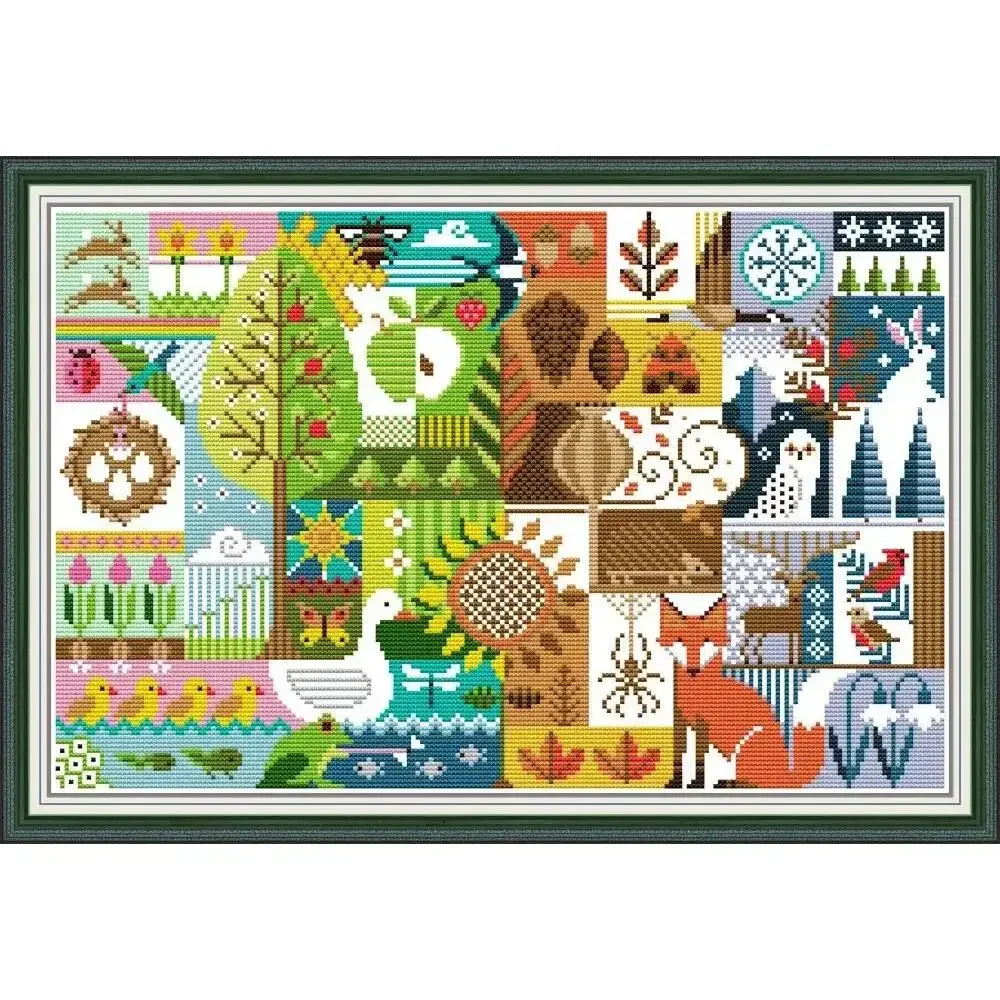 

Joy Sunday Pre-printed Cross Stitch Kit DIY Easy Pattern Aida 14/11CT Stamped Fabric Embroidery Set-Four Seasons