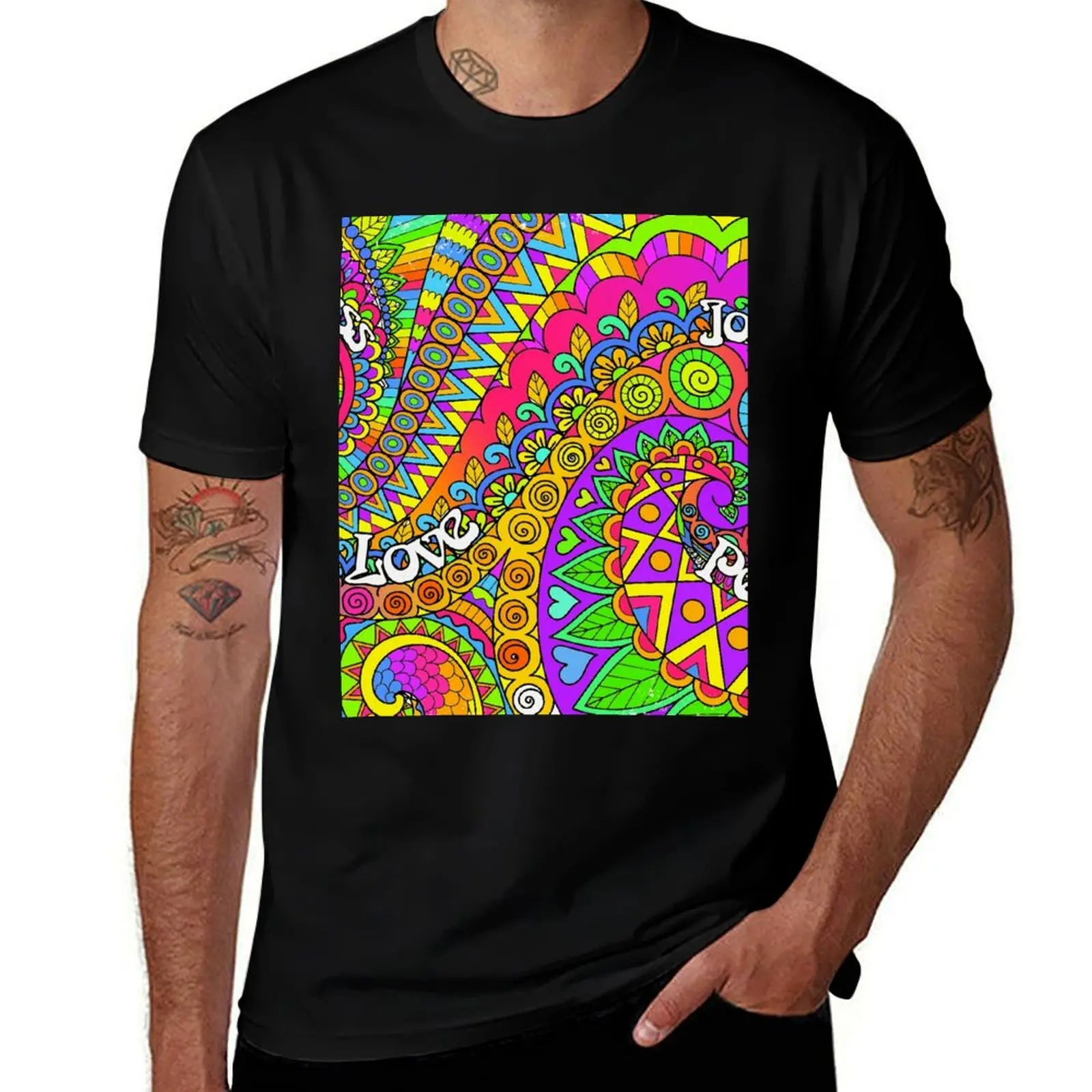 Psychedelic Trippy Colorful Hippy Art T-Shirt Plus Size Basic Short Sleeve Top T-Shirt