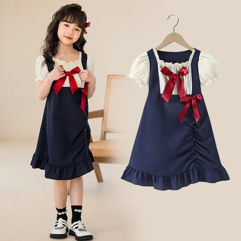 

Корейское летнее цельное платье для девочек 925, детское платье принцессы с бантом для девочек, школьная рубашка, контрастное элегантное платье