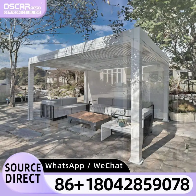 Motorized Grey Arches Louvre Gazebo Aluminum Pergolas With LED Lights for Patio Garden Backyard pergola