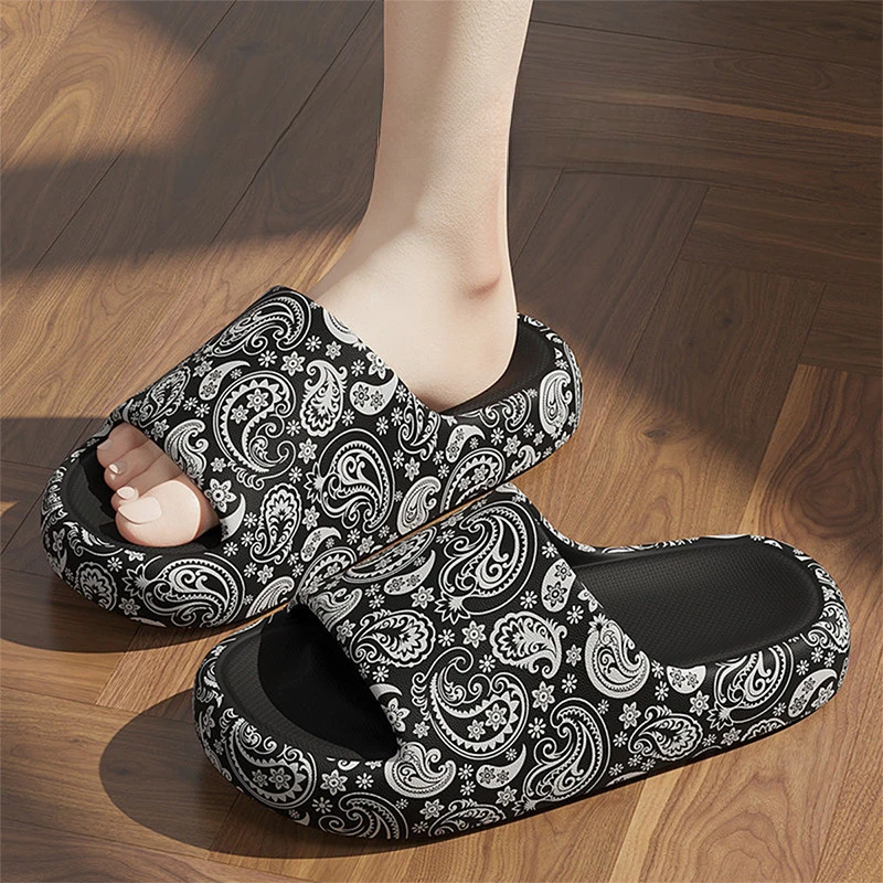 Bandana Paisley Slides Women Men 3.5cm Thick Sole Cloud Slippers Soft EVA Cushion Anti-Slip Indoor Home Outdoor Beach Sandals