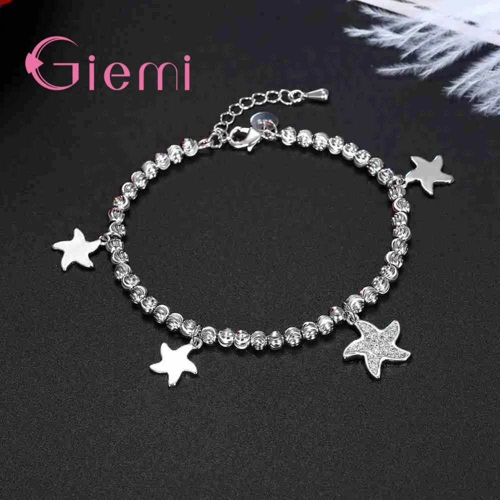 

Charm 925 Sterling Silver Starfish Cubic Zircon Crystal Adjustable Bracelets for Women Girls Wedding Party Fashion Jewelry Gifts