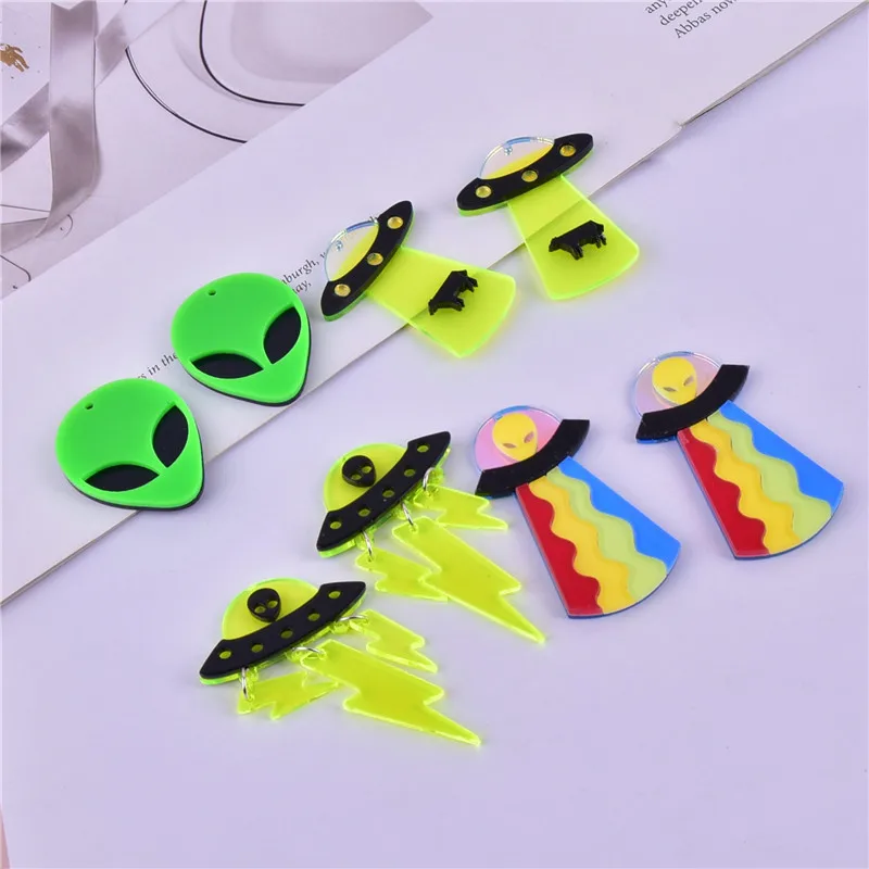 

Смешанные стильные акриловые подвески НЛО инопланетянин космический корабль для самодельных сережек ювелирных изделий 10 шт./упаковка