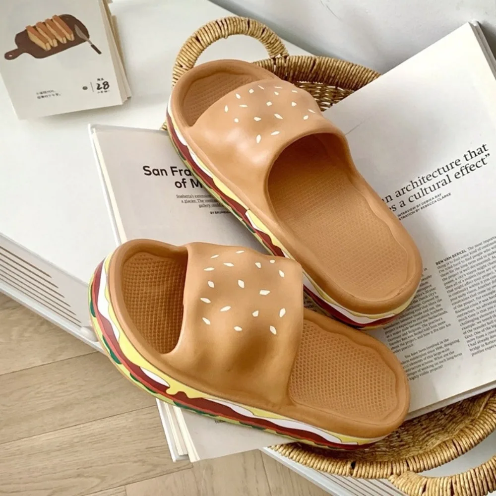 مضحك محاكاة همبرغر النعال سميكة وحيد عدم الانزلاق لينة أسفل إيفا همبرغر النعال الإبداعية ثلاثية الأبعاد همبرغر الشرائح