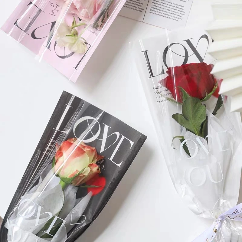 

20pcs Rose Bouquet Wrapping Sleeve Plastic Packaging Bag Waterproof Valentine'S Day Transparent Single Rose Flower Packaging Bag