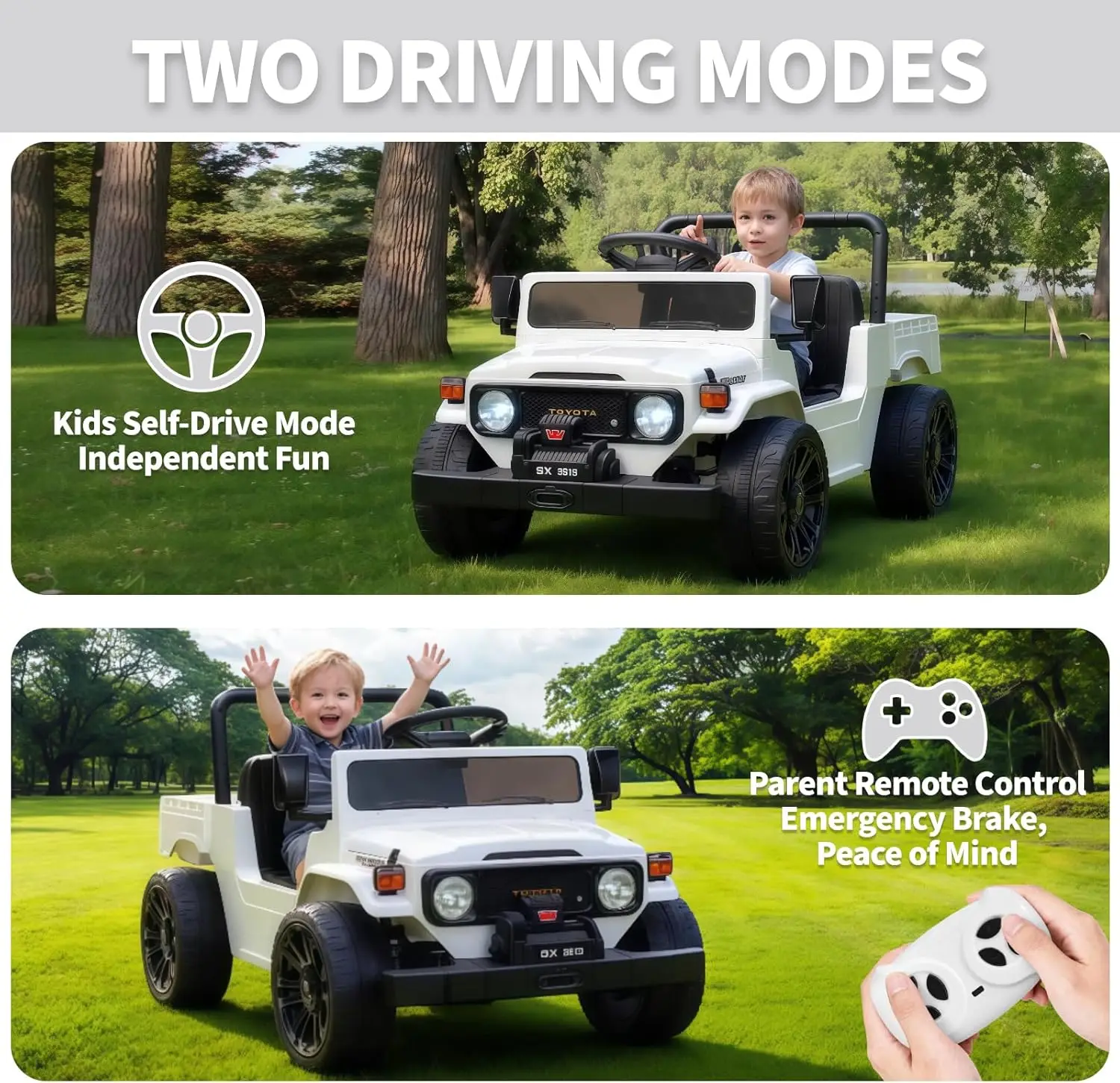 Jouet d'équitation 12V pour enfants, camionnette pour tout-petits, voiture électrique avec télécommande Parent, ceinture de sécurité, freinage, Suspension