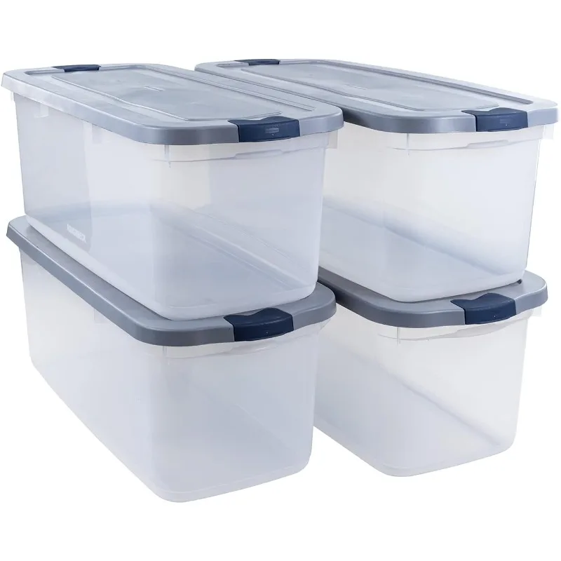 Rughneck-contenedores de almacenamiento transparentes 95 Qt/23,75 Gal, paquete de 4 con tapas grises de enclavamiento, Base Visible, resistente y apilable