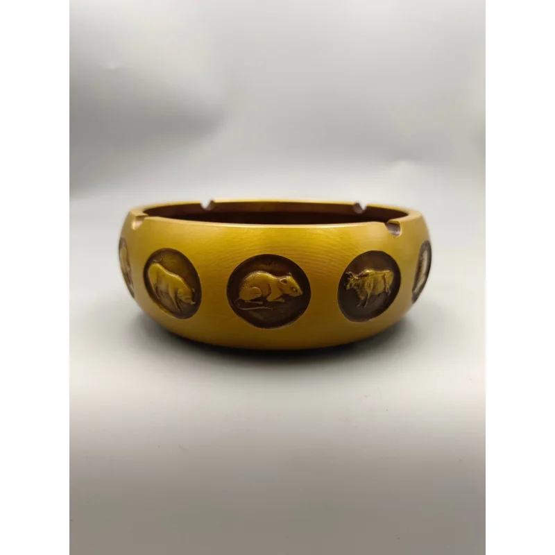

Brass Ashtray Antique Copperware Collectible Copper Ornament Twelve Zodiac Ashtray with Slot for Home Decoration