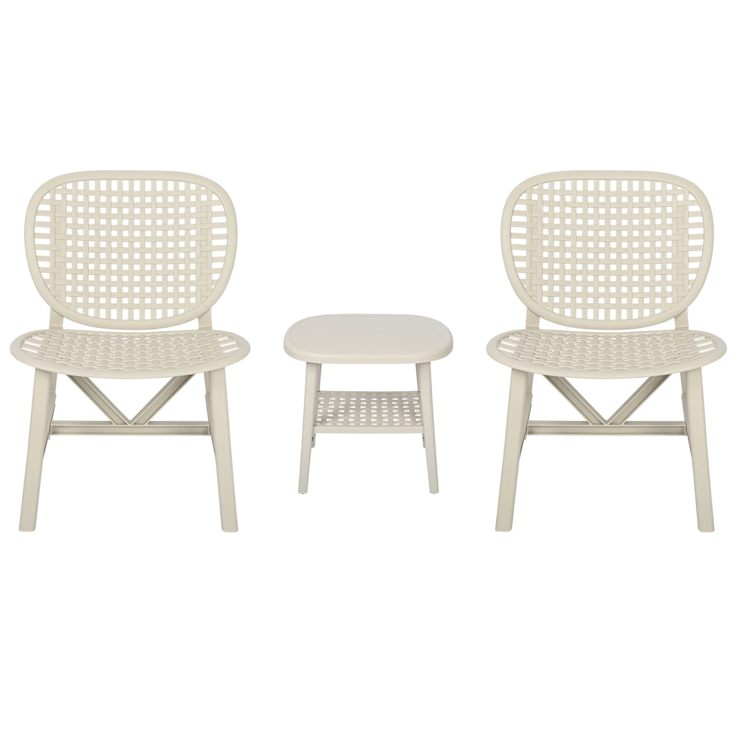 Retro Patio Table Chair Set, All Weather Bistro Set with Lounge Chairs, White Outdoor Conversation Set