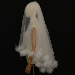 New Bridal Veil with Iris Flowers Two Layers Short Wedding Veil Customized