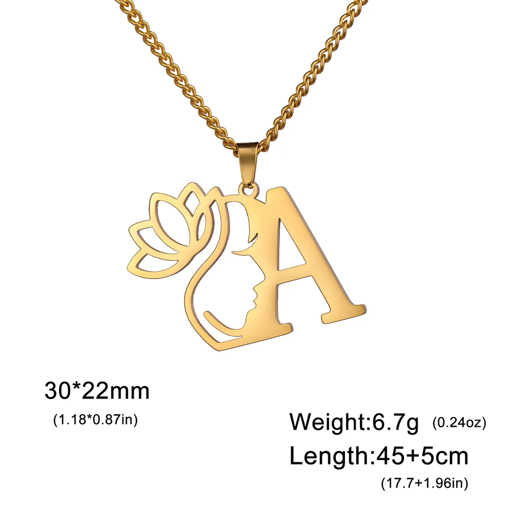 EUEAVAN Beauty Lotus Flower Letter Necklace for Women Stainless Steel Initial Pendant Necklace Alphabet Jewelry Christmas Gifts image 6