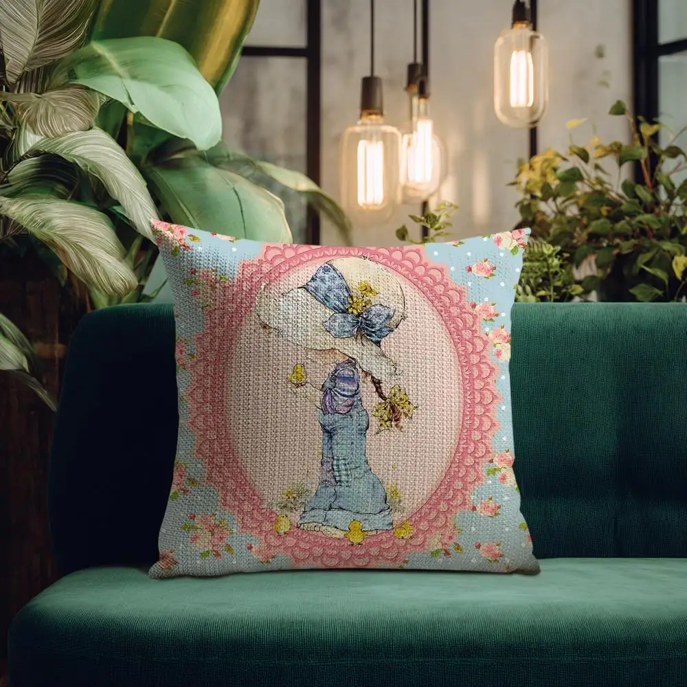 Sweet Anime S-sarah Kay Pillow Case Natural Linen Organic Fabric Double-Sided Printing Breathable Perfect for Home Decor