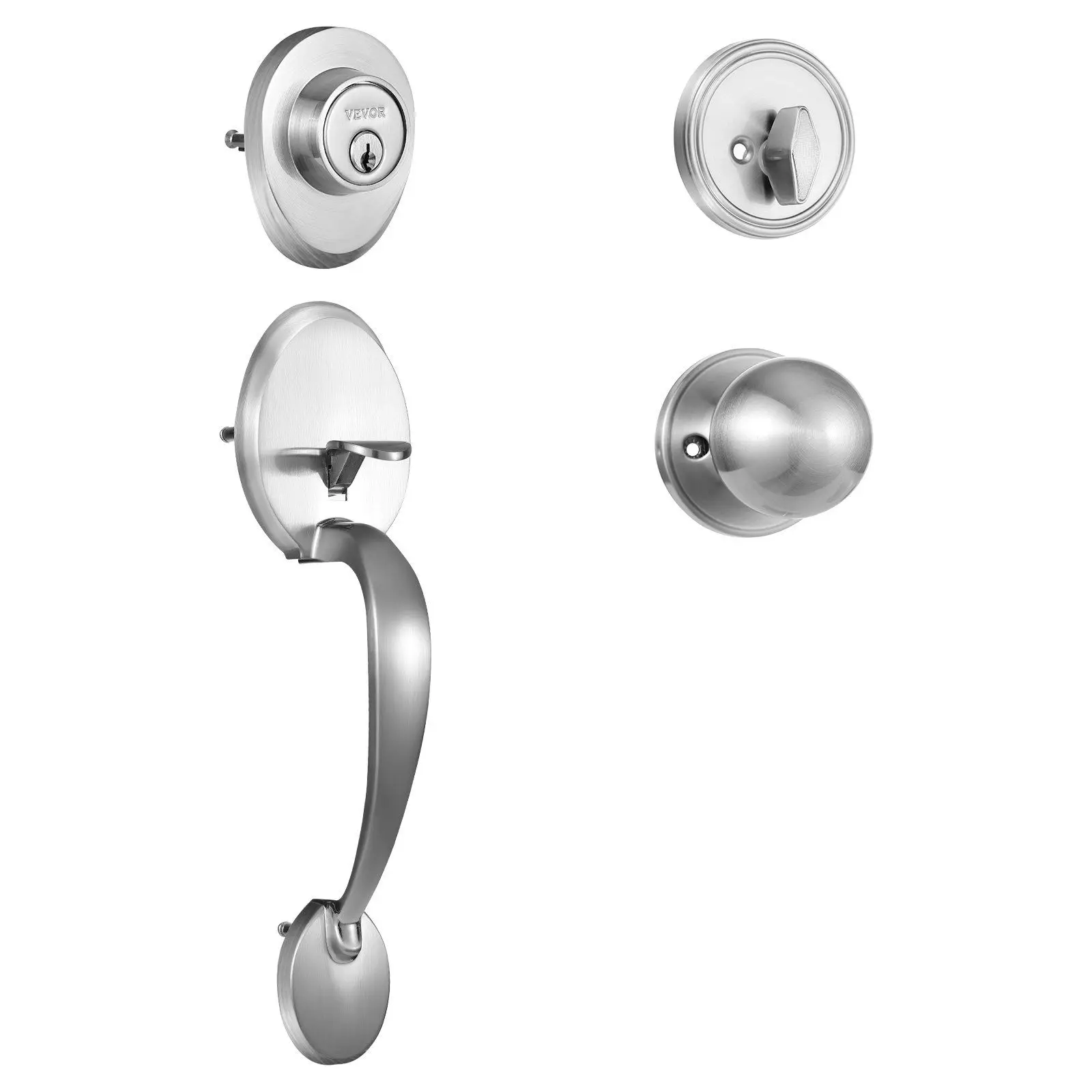 VEVOR Front Door Handle and Deadbolt Set, Satin Nickel Front Door Lock Set with Interior Knob, Adjustable Hole Spacing Single Cy