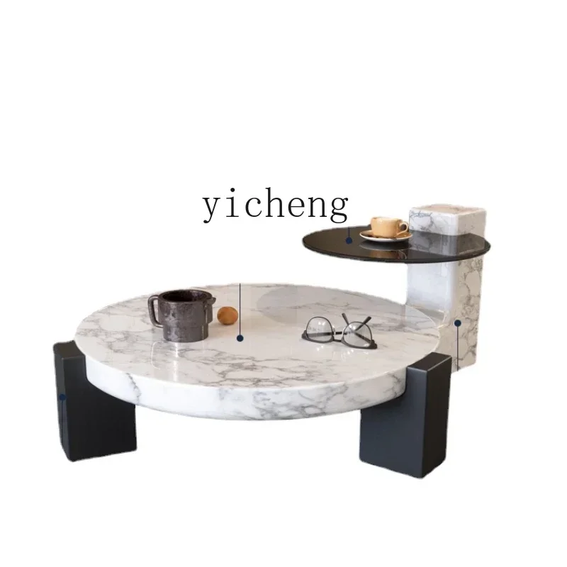 

ZC Retro Style Tea Table Combination Living Room Home Side Table Designer Creative Marble Tea Table