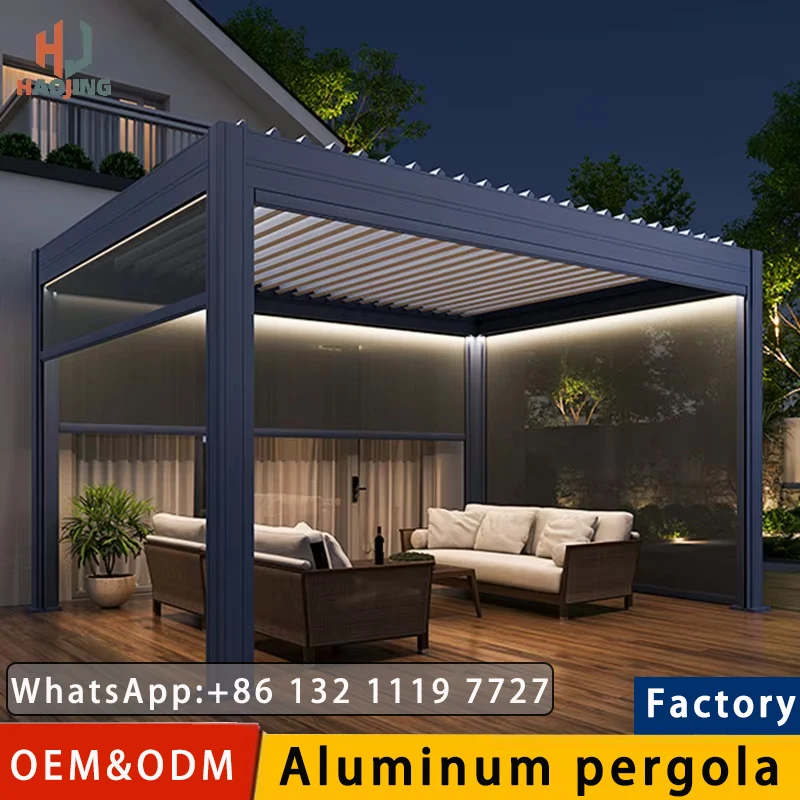 Gazebo de jardín Pavillion de aluminio da esterno para exterior 4x3 3x3 6x3 sistema bioclimático Pergolas con persianas de metal personalizadas