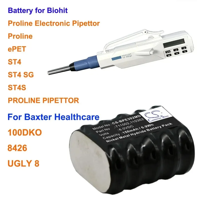 100% nueva batería de 150mAh para Biohit Proline,ePET,ST4,ST4 SG,ST4S, proline Pipettor, para Baxter Healthcare 100DKO, 8426,UGLY 8