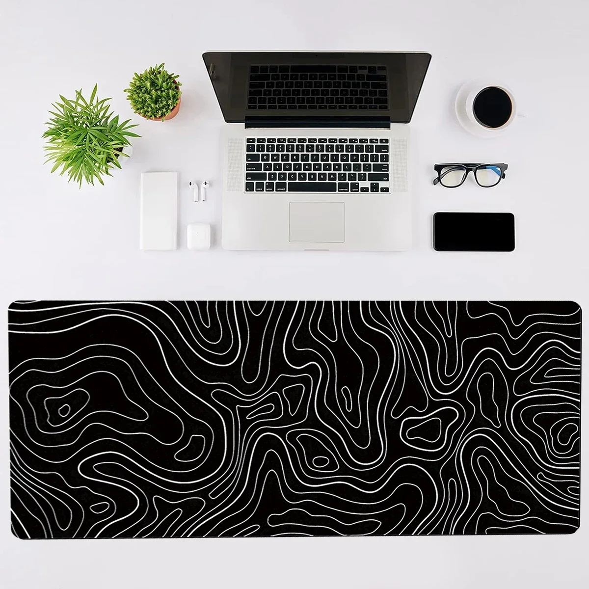 

Large Gaming Mouse Pad Keyboard Pad 31.5 x 11.8in Topographic Mouse Pad Black and White Mouse Pad for Keyboard with Anti-Sl