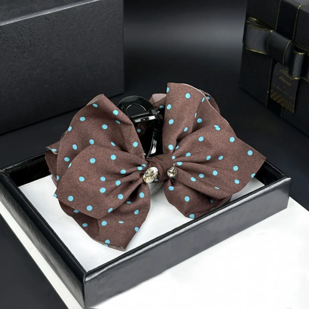 

Brown Polka Dot Bow Hair Claws Clip Headband for Women Vintage Large Size Shark Clip Accessories High Ponytail Hair Headwear