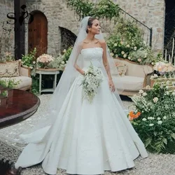 SoDigne Elegant A Line Wedding Gown 2024 Strapless Sleeveless 3D Flower Women Wedding Dresses Satin Brides Dress Customized