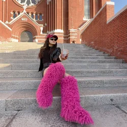 Women Winter knee High Fluffy Ladies Furry Faux Mongolian Fur Long Warm Shoes girls New Designer Plush Knee High Fur Snow Boots