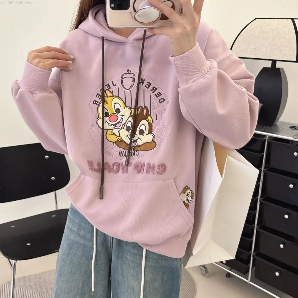 Disney Cartoon Cute Chip&Dale Clothes Fashion Hoodie Women Oversized Long Sleeve Top Shirts Y2k Female Autumn Winter Pullovers