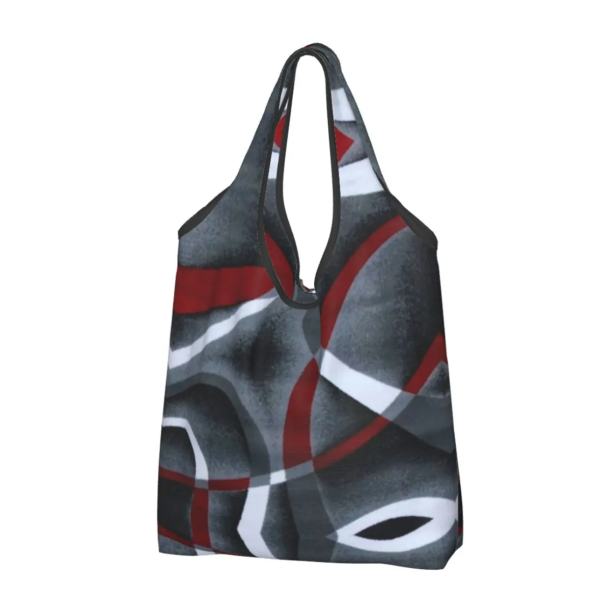 Custom Modern Abstract Gray Red Swirls Shopping Bag Portable Big Capacity Groceries Colorful Texture Geometric Tote Shopper Bags