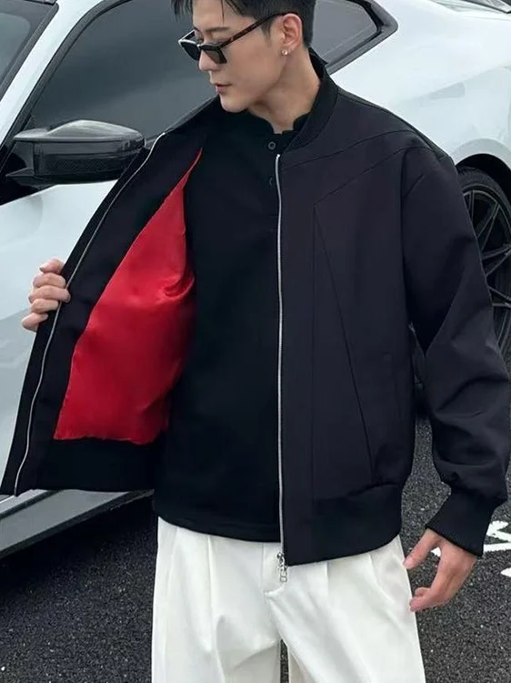 

American Sle Vintage Baseball Jaet Men's Loose Fit Autumn Faion Brand ort Outerwear Coat Red Inner Workwear Jaet