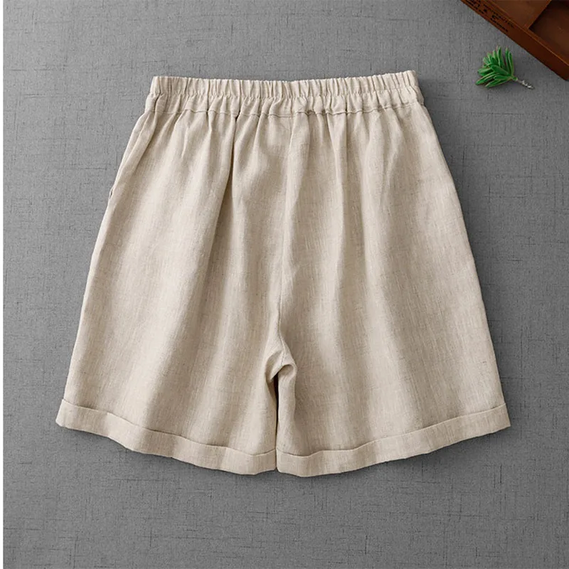 Thin Cotton Linen Wide-leg Shorts Pants 2026 Summer Female Elastic Waist Slim Casual Joker Skin-friendly Breathable Hemmed Pants