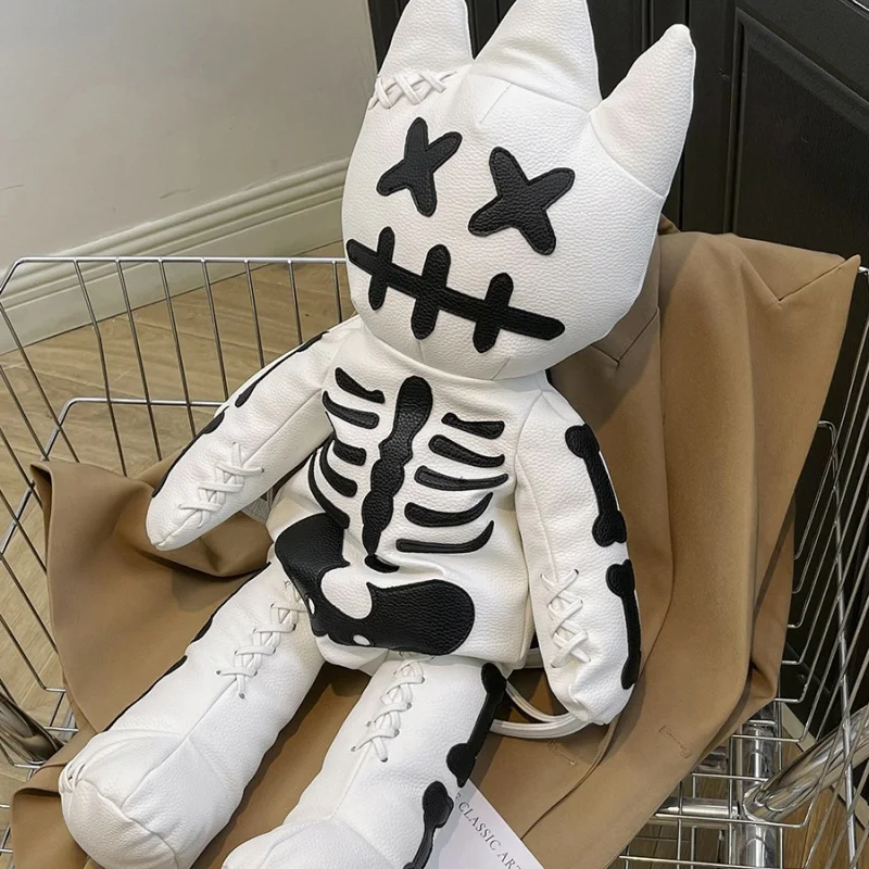 

Skeleton Bear Backpack PU Leather Artistic Personality Thriller Single Shoulder Crossbody Backpack Halloween Backpacks