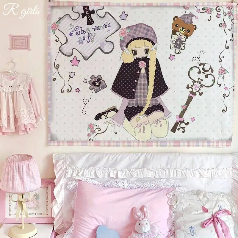 VIKAMA Soft Cute Cartoon Cat Tapestry Wall Hanging Home Decor for Bedroom Living Room Dorm Japanese Emojis Cat Aesthetic