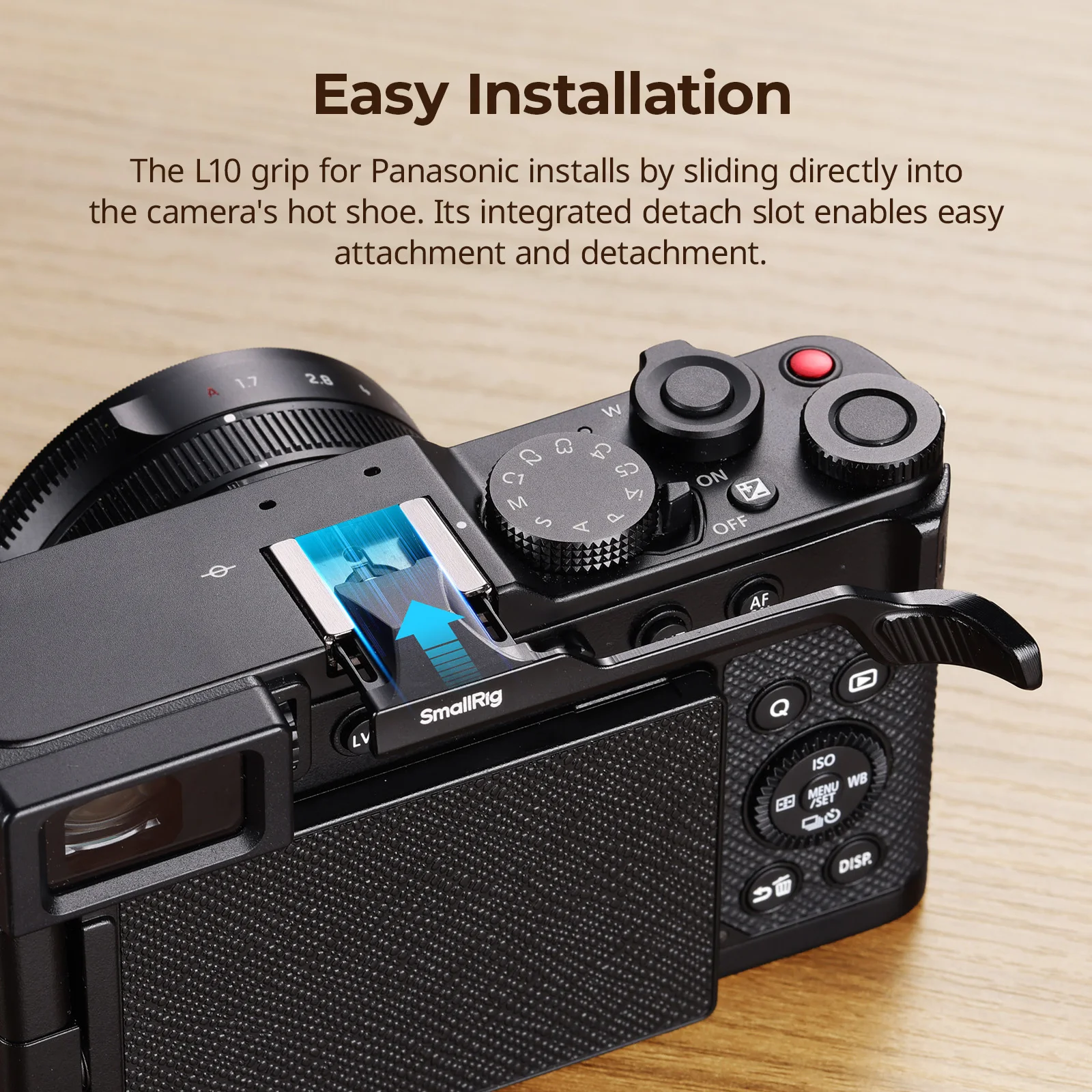 Uchwyt na palec SmallRig do Panasonic LUMIX L10, srebrno-czarny, z silikonowymi nakładkami, chroni korpus aparatu, poprawia stabilność. — zdjęcie produktu 3