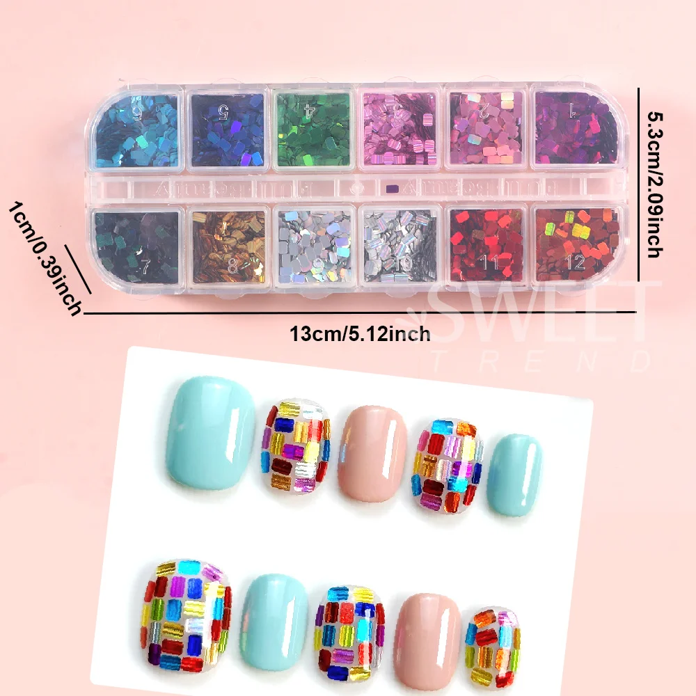 SWEET TREND-12 Farben Holographische Quadratische Nagel-Pailletten Laser-Glänzende Disco-Pailletten Glitzer-Flocken Dekorationen Zubehör – Detail 7