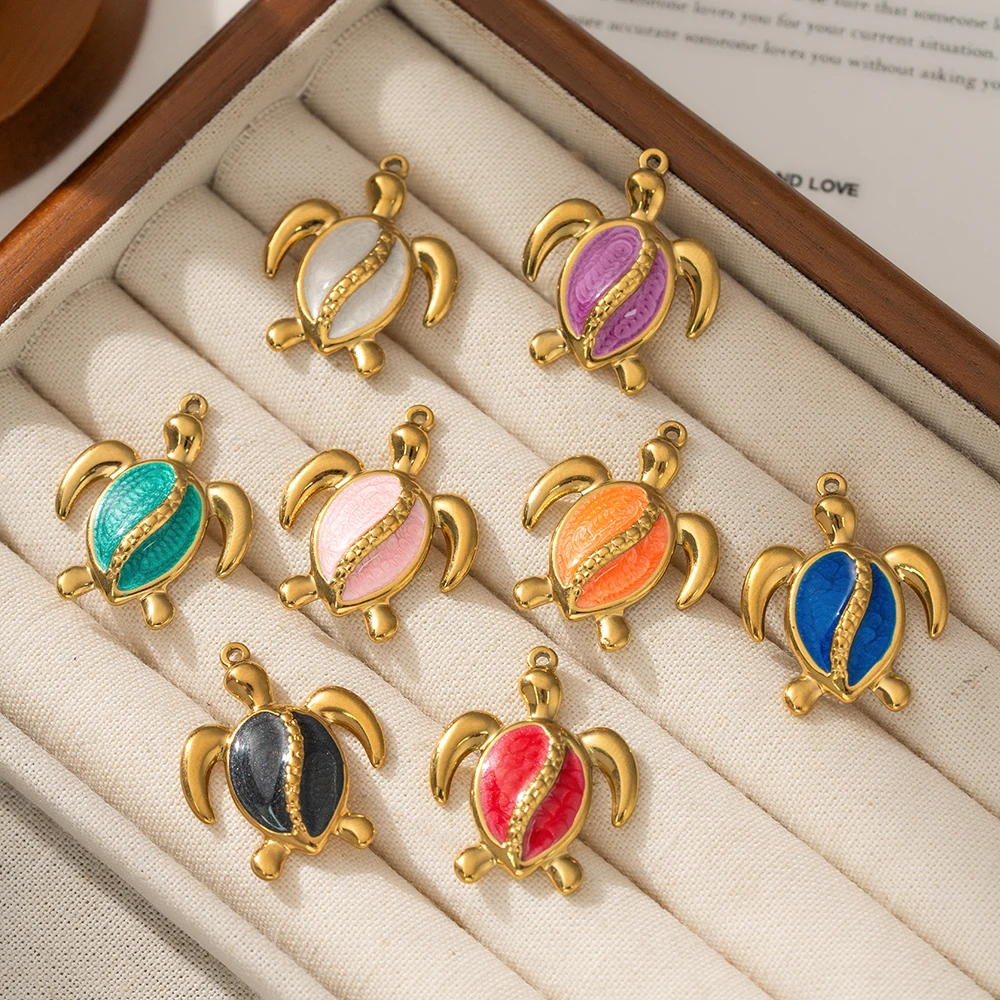 5 قطع الفولاذ المقاوم للصدأ المينا السلحفاة الذهب سحر رائعة السلاحف قلادة DIY مجوهرات قلادة النتائج سوار أقراط صنع #5