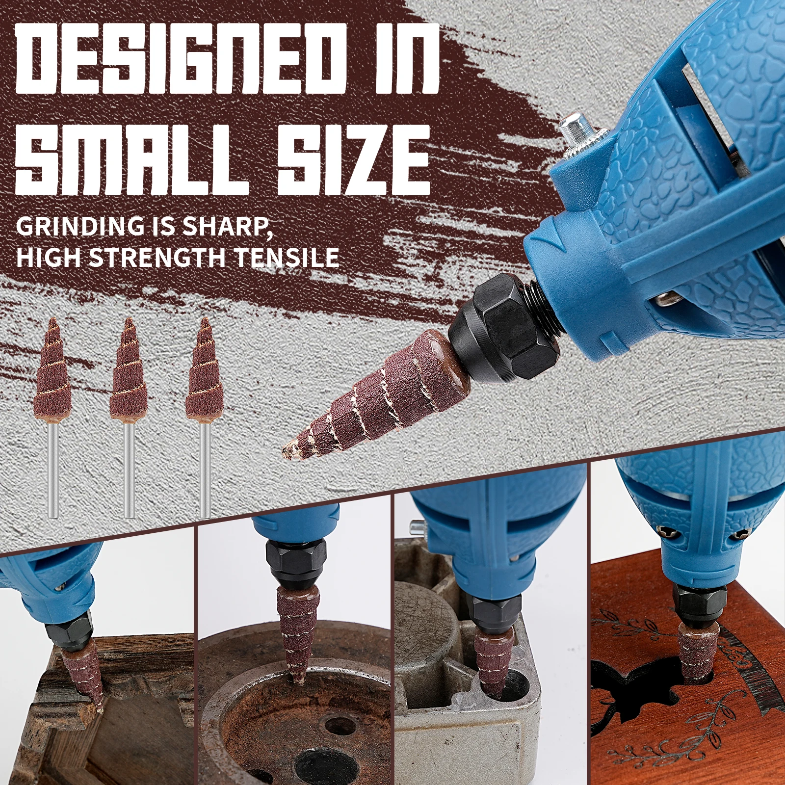 Juego de cabezales de molienda de cono cónico, ruedas de aleta de papel de lija de 10/12/16/20mm para accesorios de taladro, pulido y lijado, vástago de 3/6mm, 5/10 Uds.