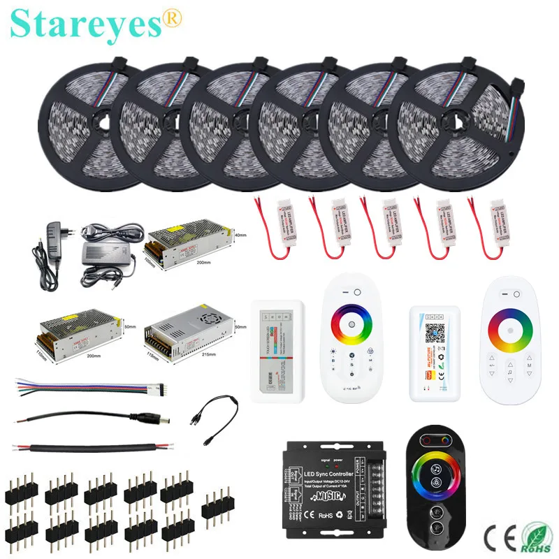 1 Set SMD 5050 RGB RGBW 60LED/m 12V LED Strip 5m 10m 15m 20m 25m 30m 2.4G RF Remote WiFi Tuya Music Controller Tape Ribbon Kit