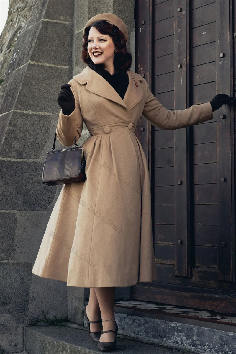 

Cashmere Khaki Women Suit 1 Piece Long Blazer Woolen Prom Dress Customized Winter Formal Office Guest Wedding Tuxedos Coat